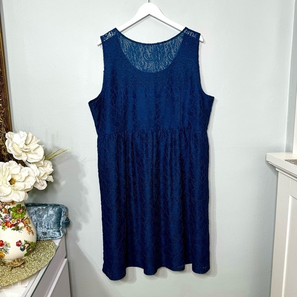 Lane Bryant Teal Blue Lace Overlay Midi A-Line Dress Size 26 - Picture 9 of 13